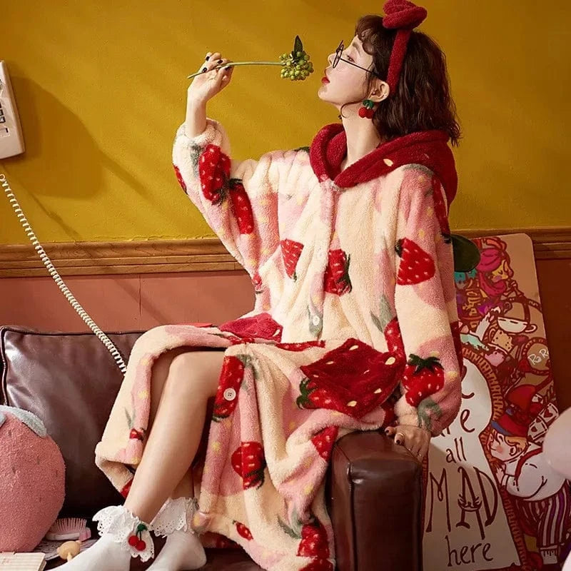 Peignoir Femme Polaire Hiver Fraise