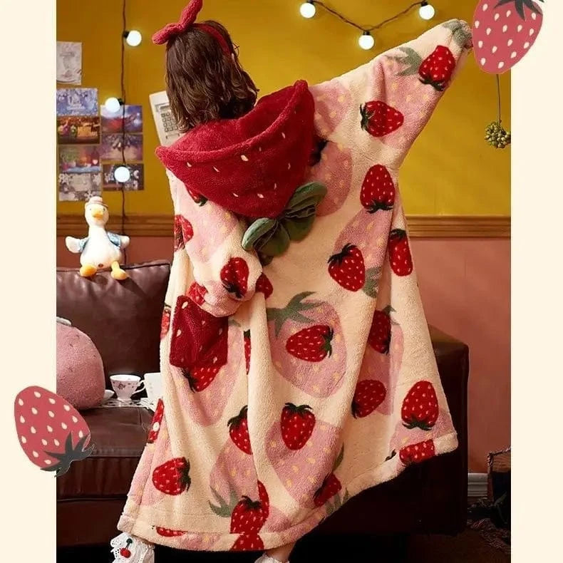 Peignoir Femme Polaire Hiver Fraise