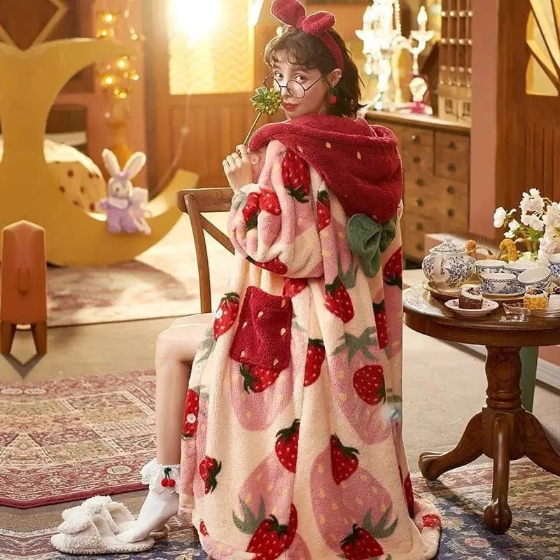 Peignoir Femme Polaire Hiver Fraise