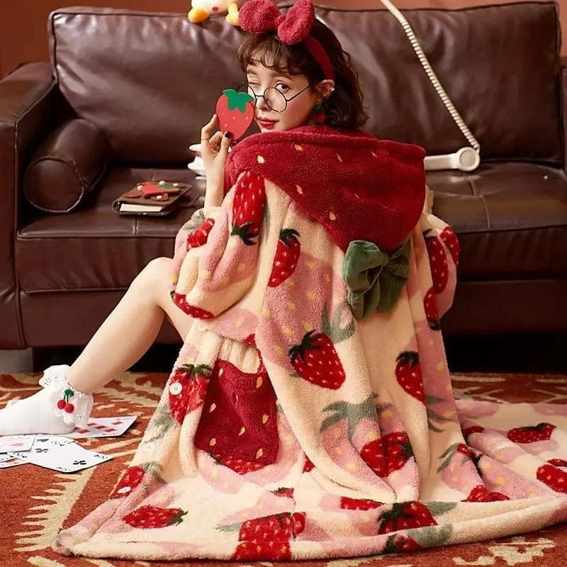 Peignoir Femme Polaire Hiver Fraise