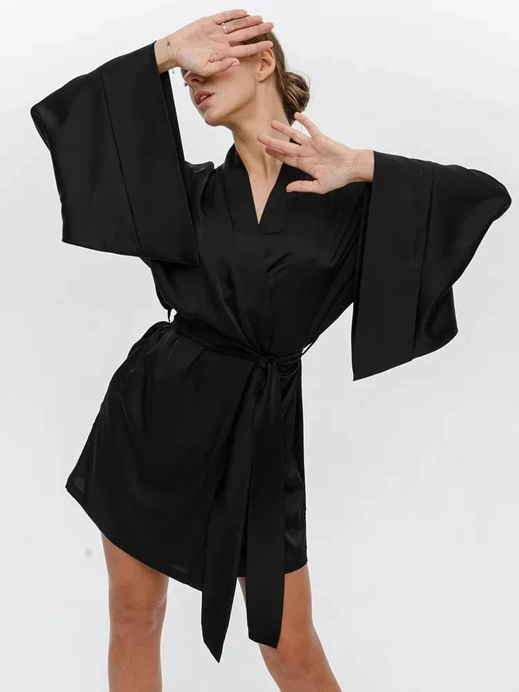 Peignoir Femme Satin Manches Évasées