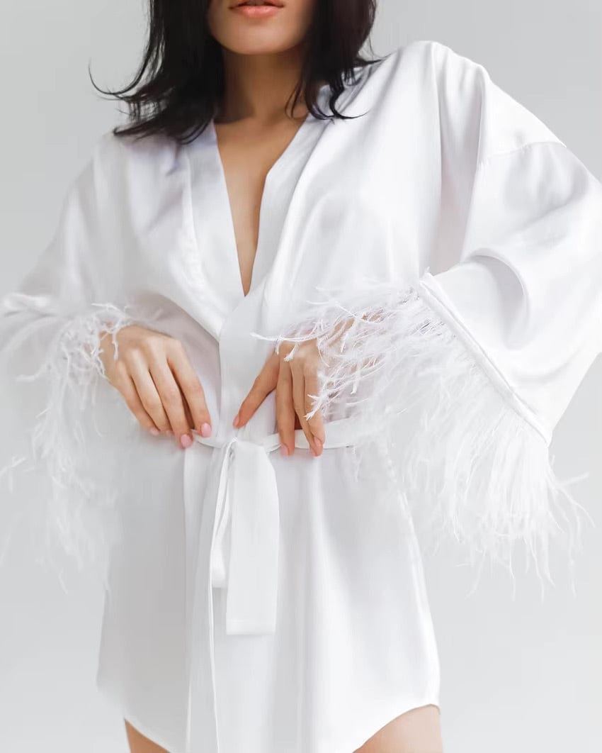 Peignoir Femme Satin Plumes