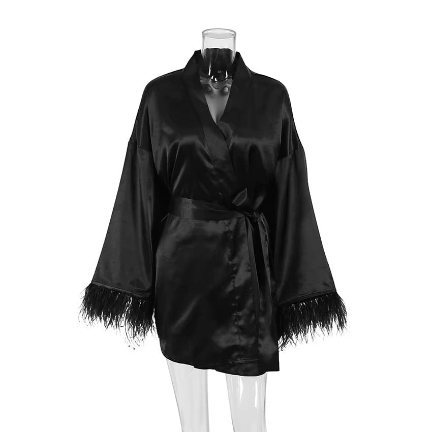 Peignoir Femme Satin Plumes