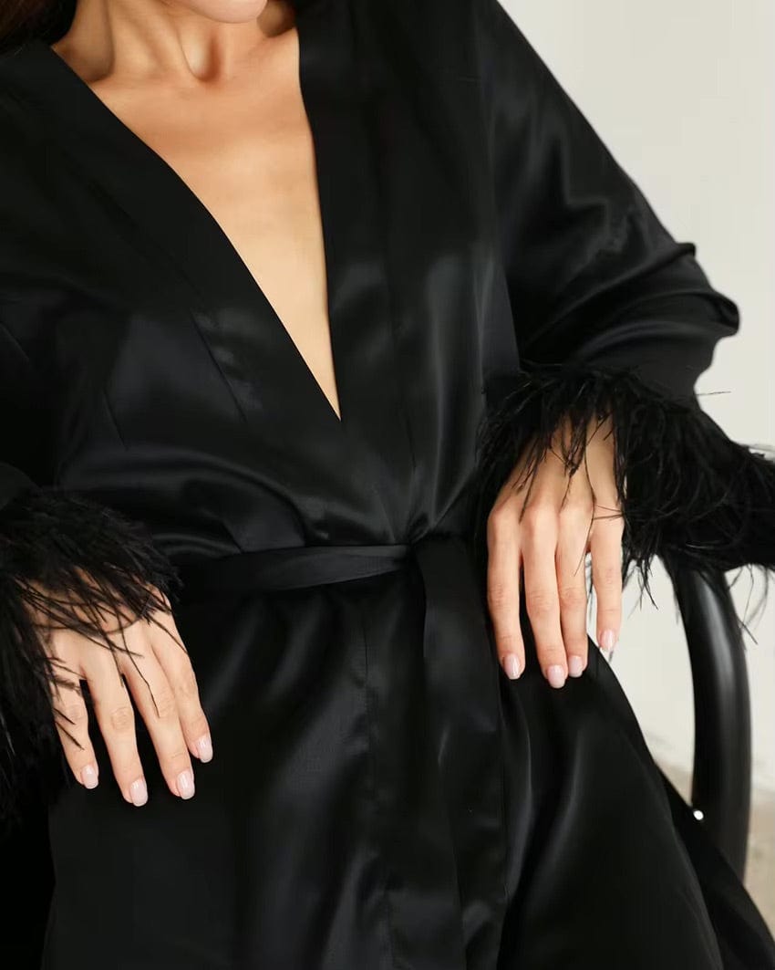 Peignoir Femme Satin Plumes