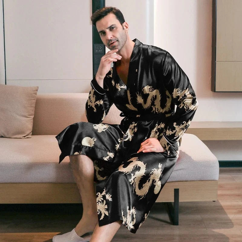 Peignoir Homme Luxe Satin Dragon