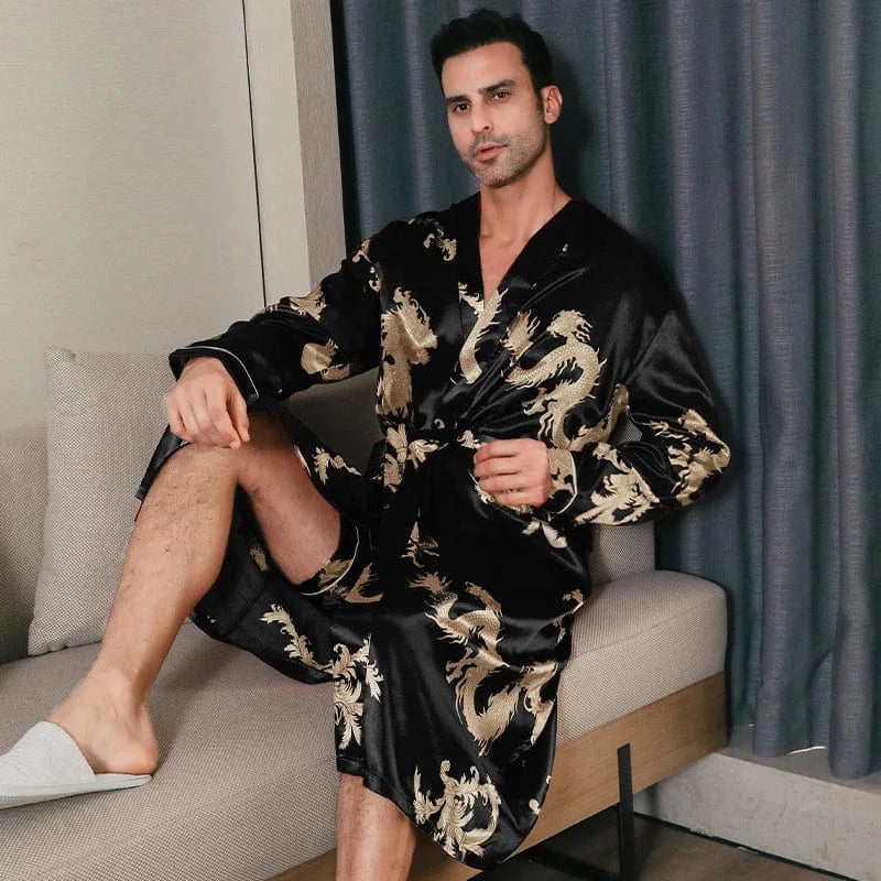 Peignoir Homme Luxe Satin Dragon