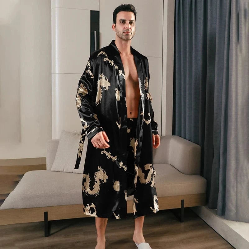 Peignoir Homme Luxe Satin Dragon