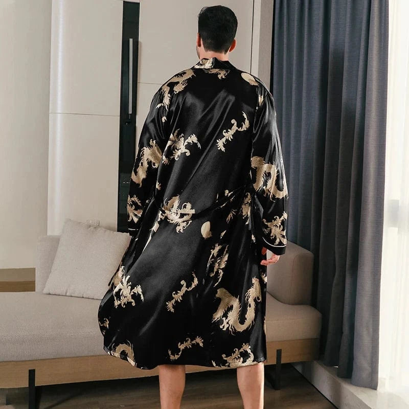 Peignoir Homme Luxe Satin Dragon