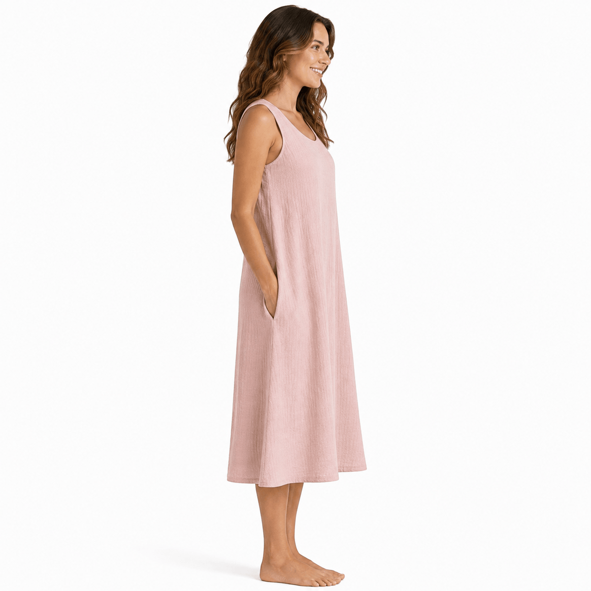 Robe de Chambre Femme Coton Uni Sans Manches