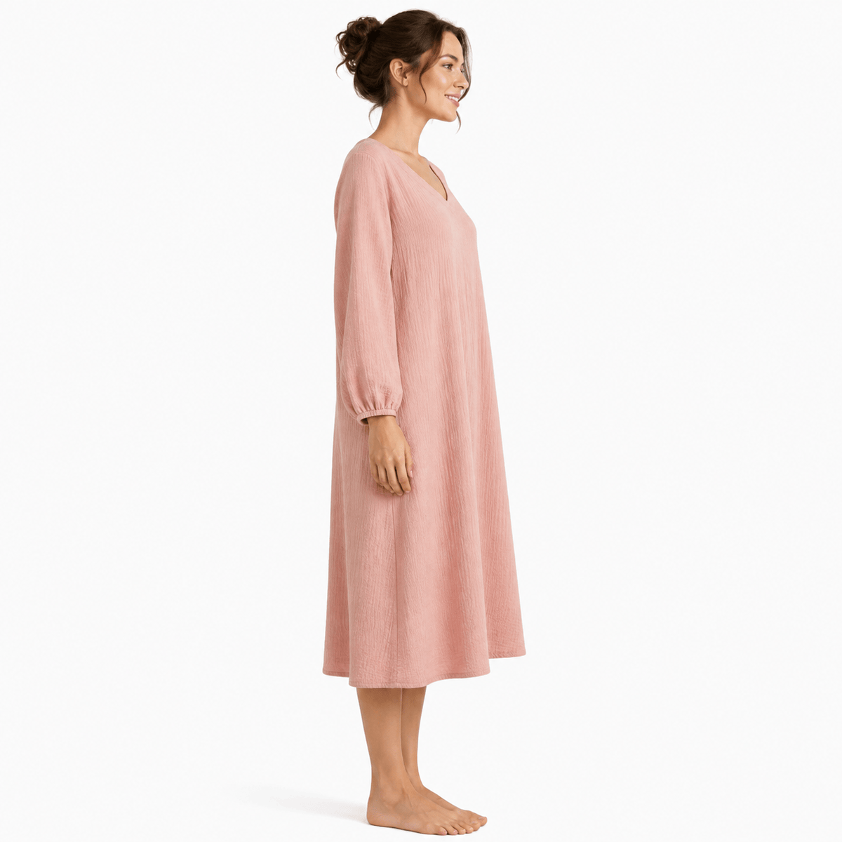 Robe de Chambre Femme Coton Uni Manches Longues