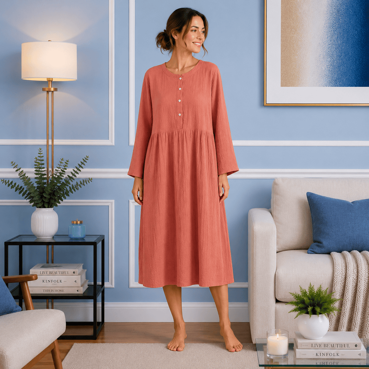Robe de Chambre Femme Coton Gaze Crêpe