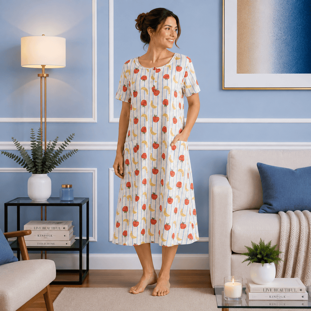 Robe de Chambre Femme Coton Cartoon Manches Courtes