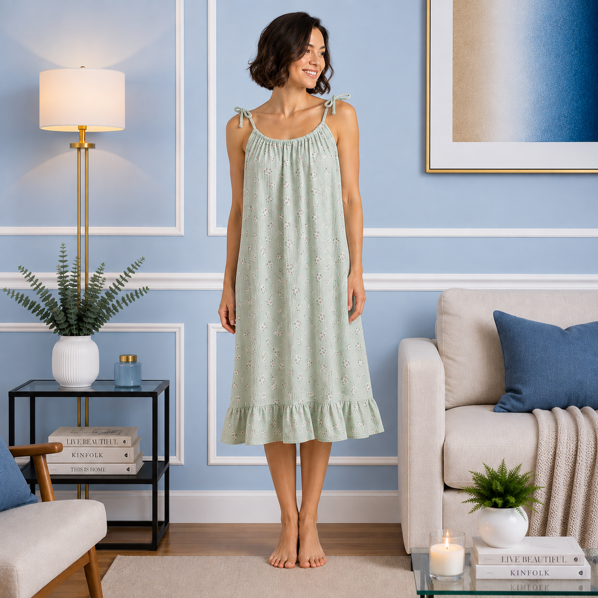 Robe de Chambre Femme Coton Bretelles