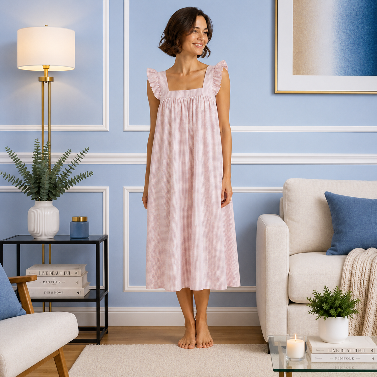 Robe de Chambre Femme Coton Petit Carreaux