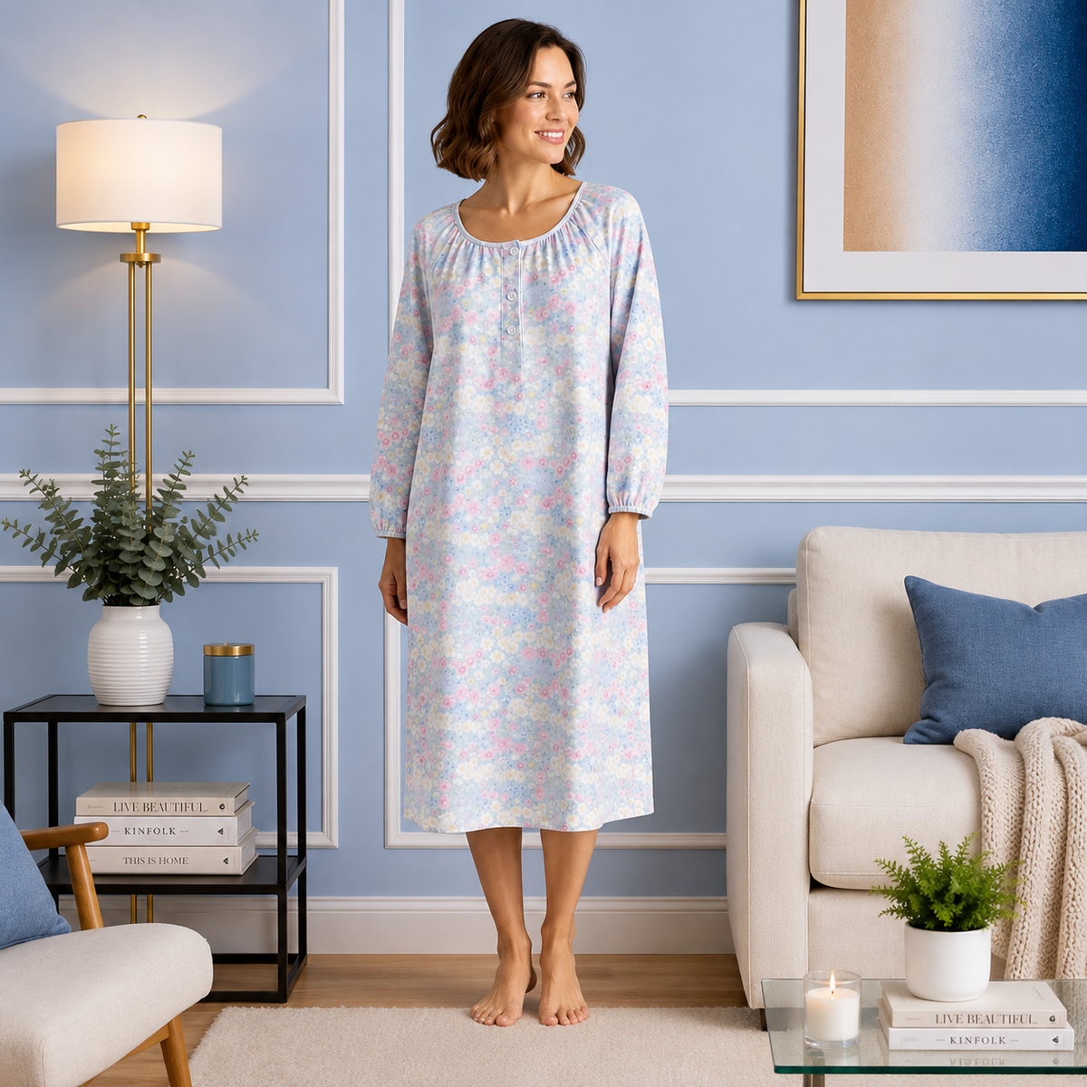 Robe de Chambre Femme Longue Boutonnée Manches 3/4