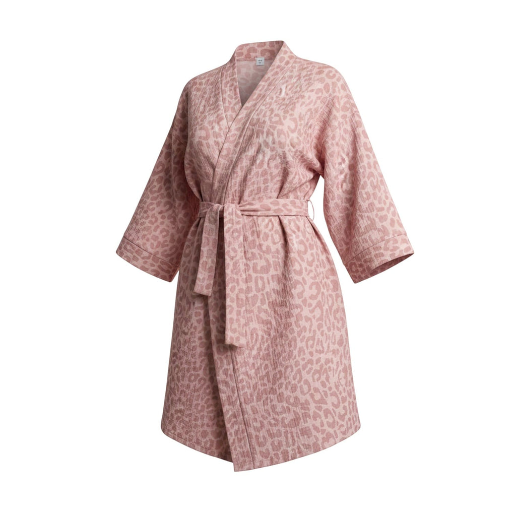 Kimono Coton Femme Léopard Rose