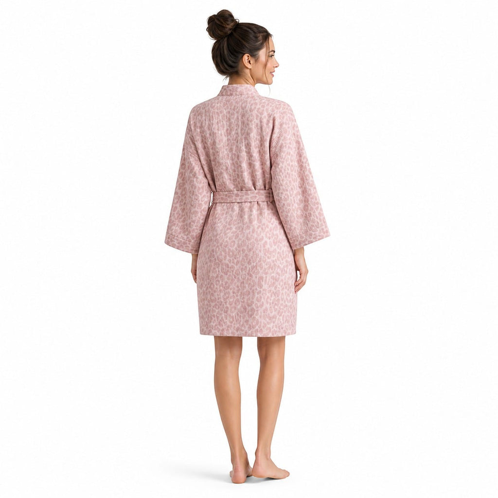 Kimono Coton Femme Léopard Rose
