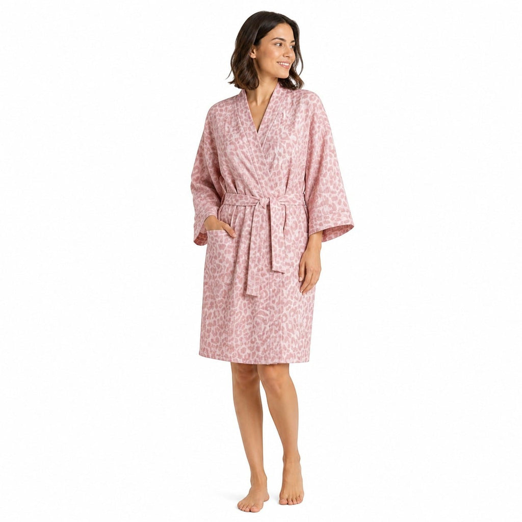 Kimono Coton Femme Léopard Rose