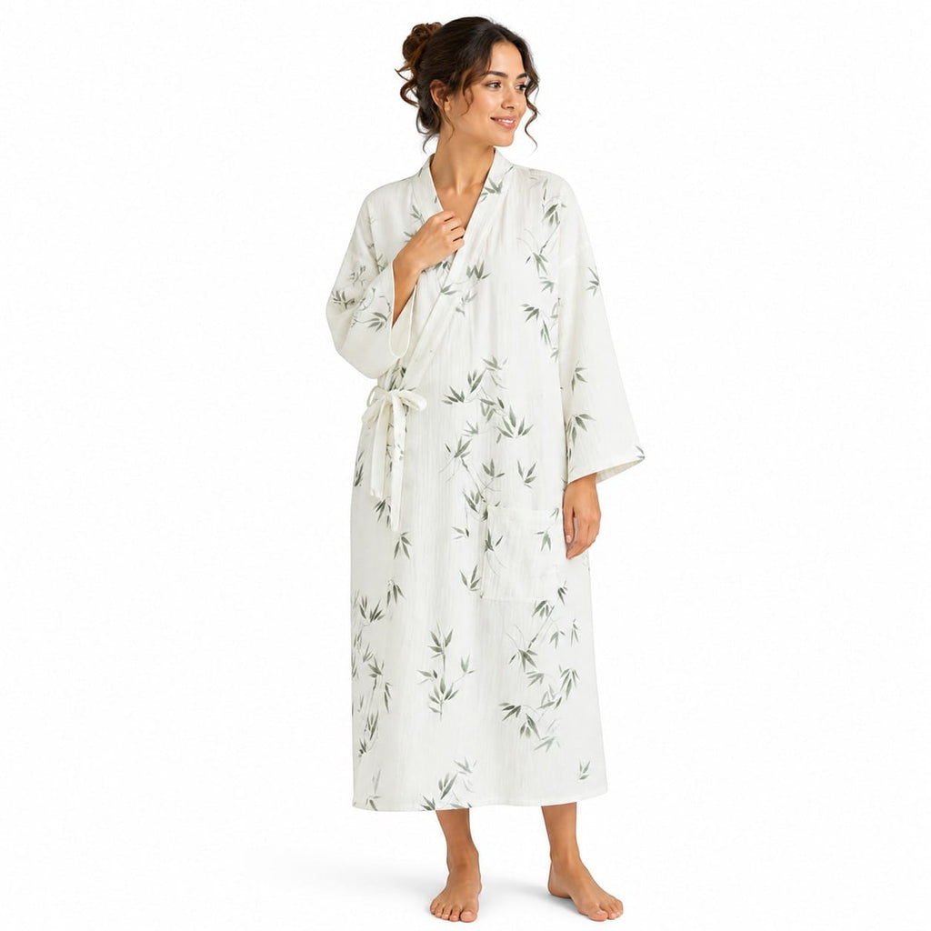 Kimono Coton Femme Motif Feuille Léger