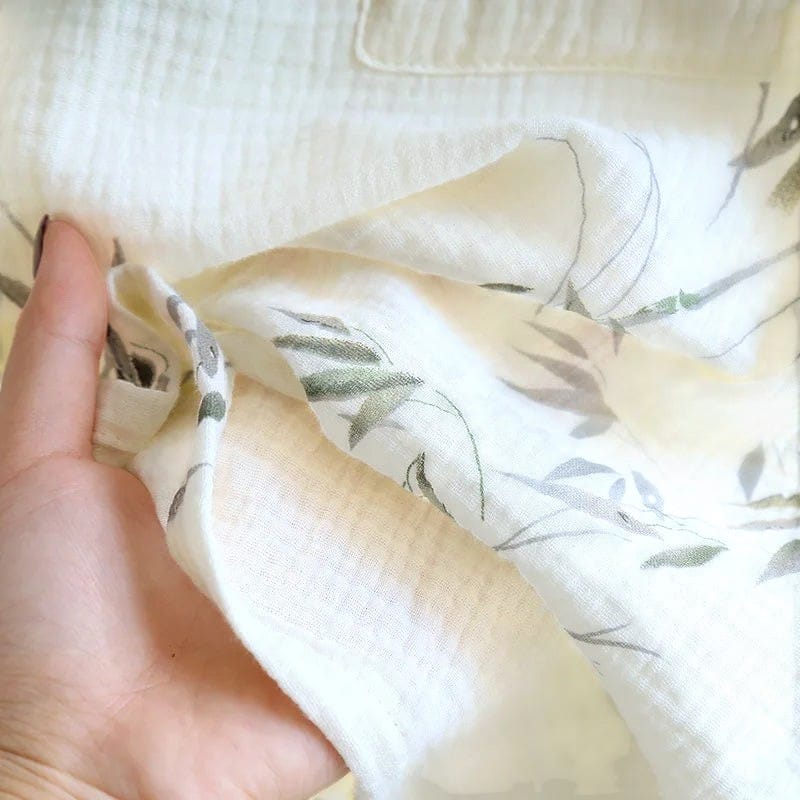 Kimono Coton Femme Motif Feuille Léger