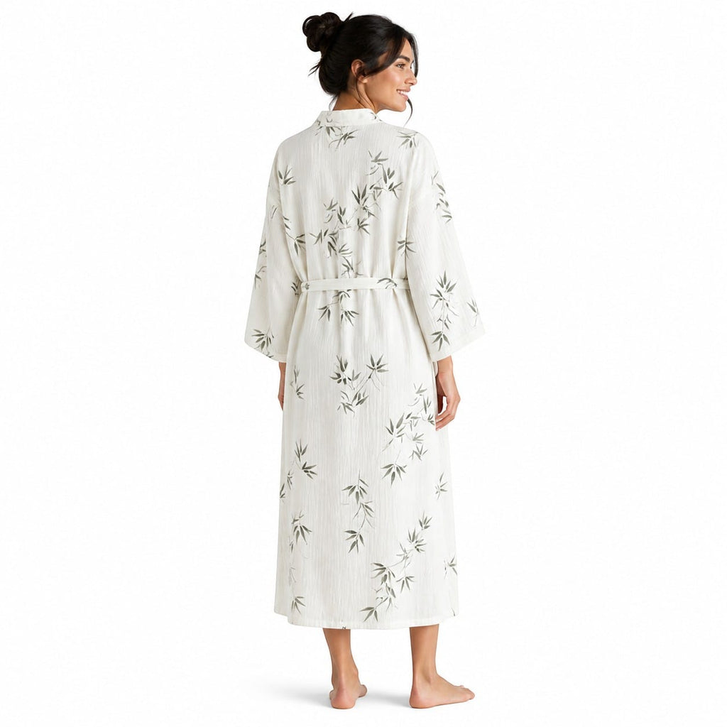 Kimono Coton Femme Motif Feuille Léger