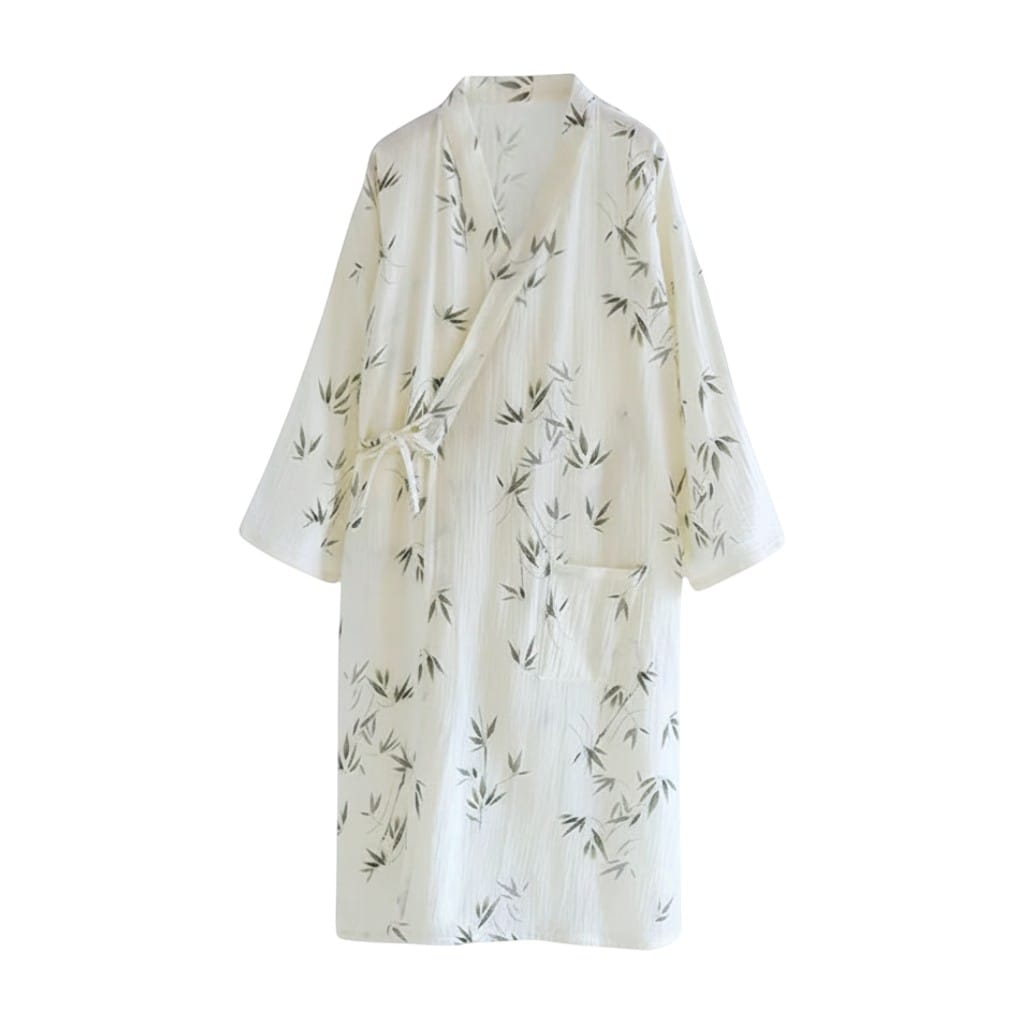 Kimono Coton Femme Motif Feuille Léger