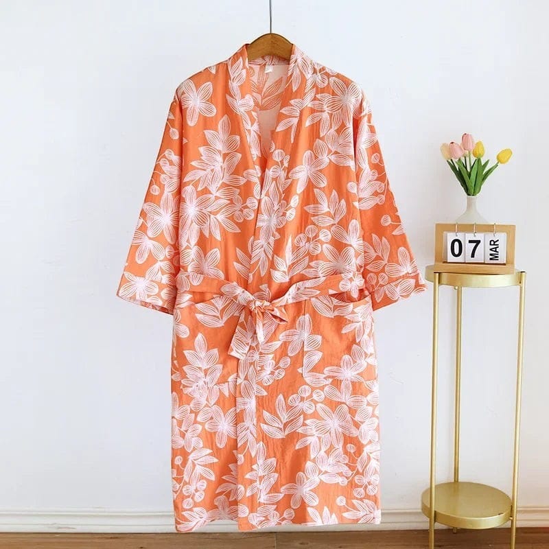 Kimono Femme Coton Fleuri Lacé