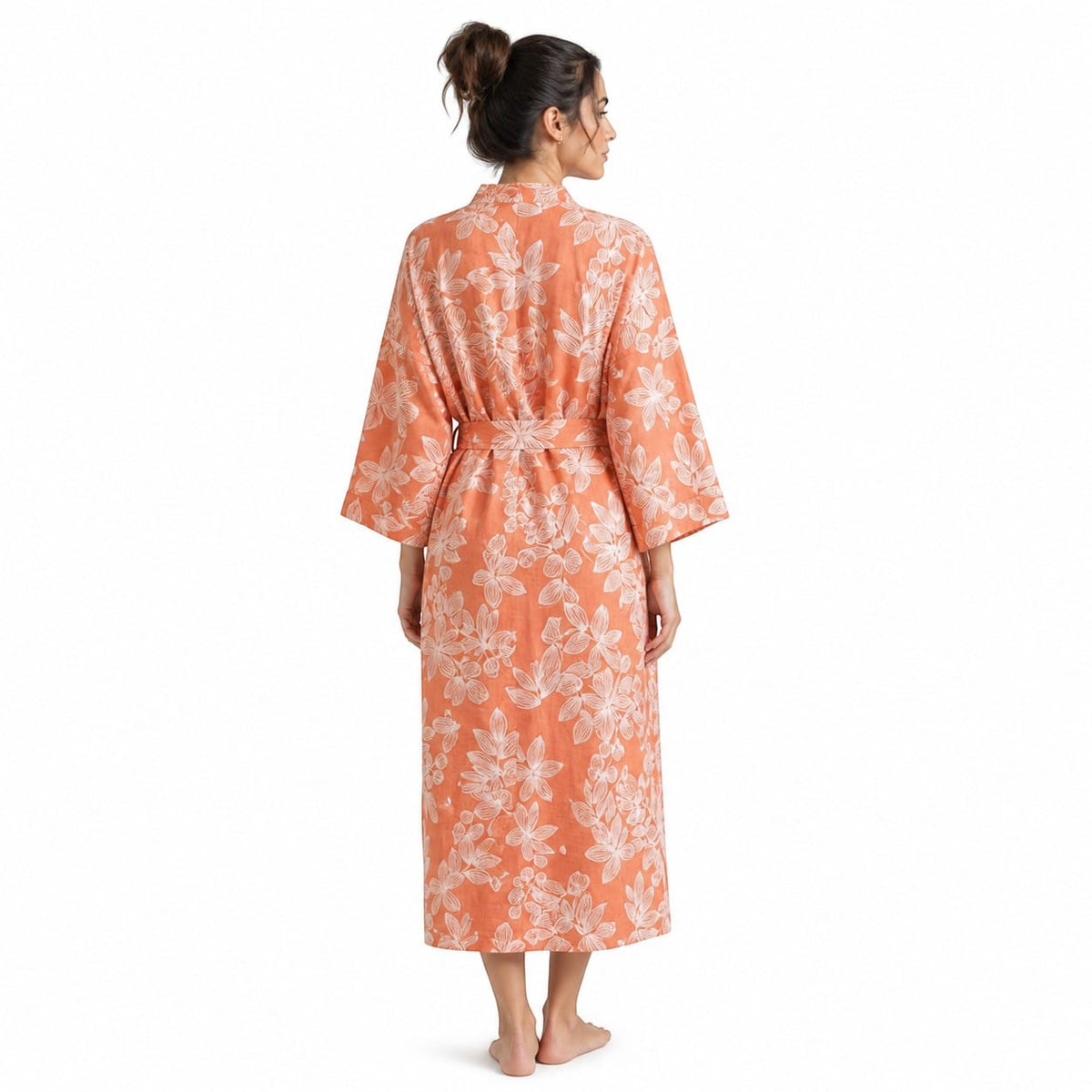Kimono Femme Coton Fleuri Lacé