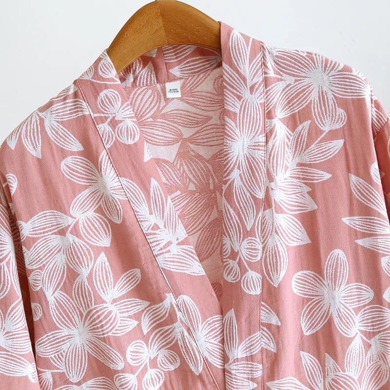 Kimono Femme Coton Fleuri Lacé