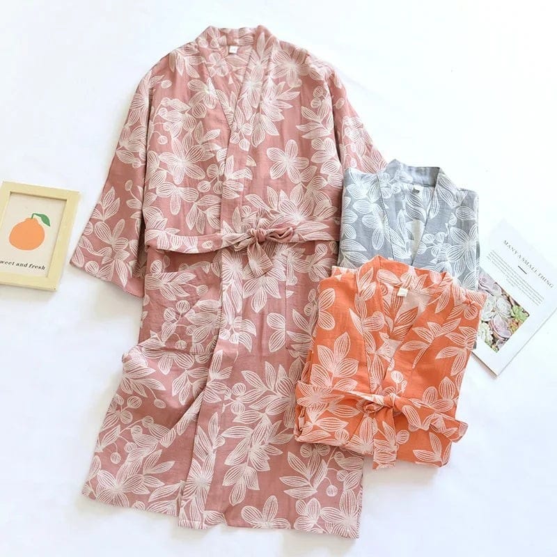 Kimono Femme Coton Fleuri Lacé