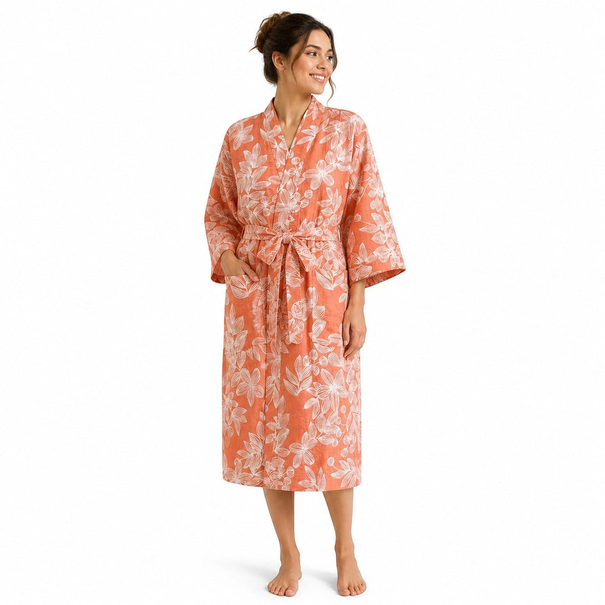 Kimono Femme Coton Fleuri Lacé
