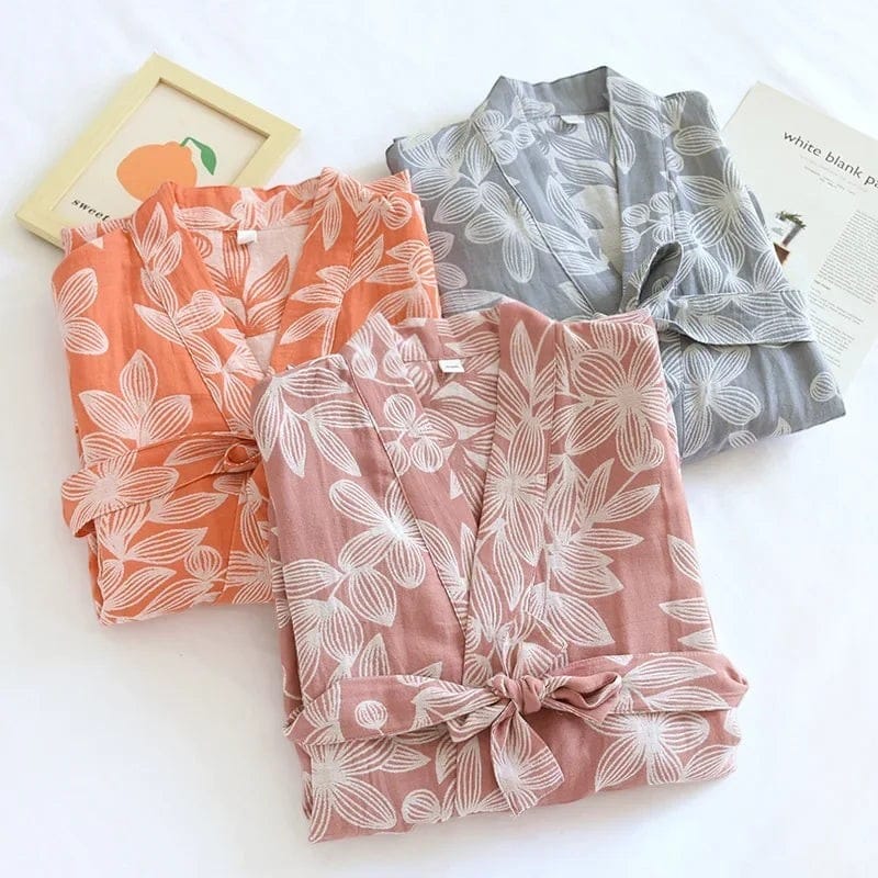 Kimono Femme Coton Fleuri Lacé