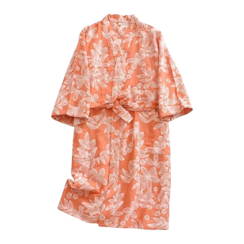 Kimono Femme Coton Fleuri Lacé