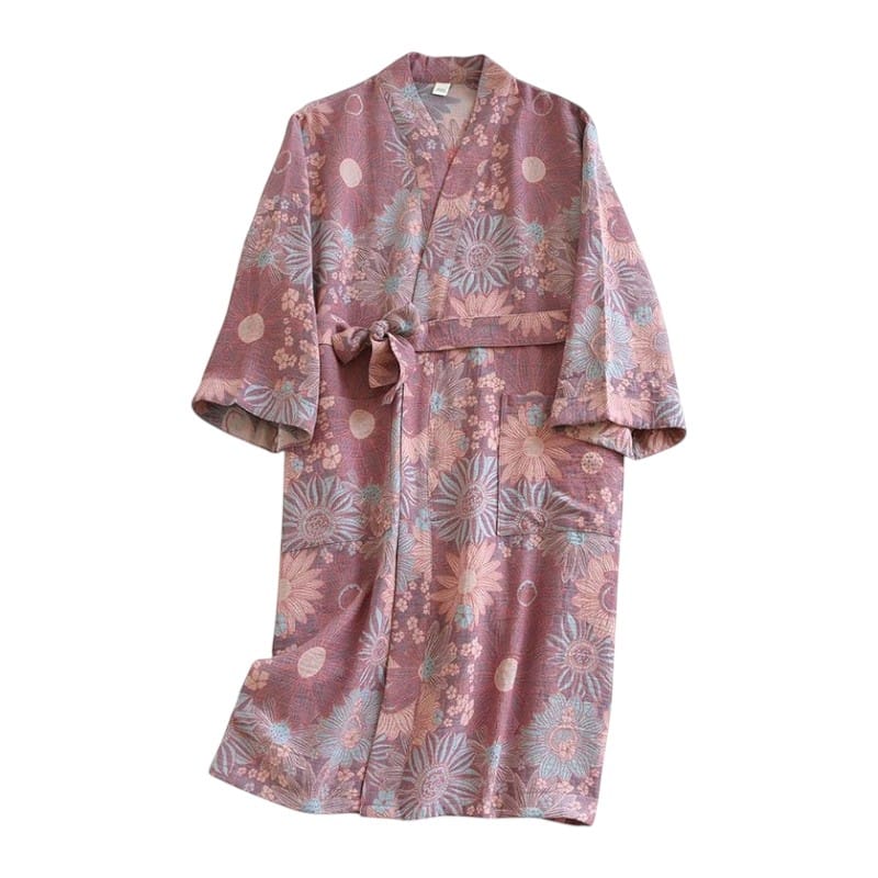 Kimono Femme Coton Fleuri Lacé