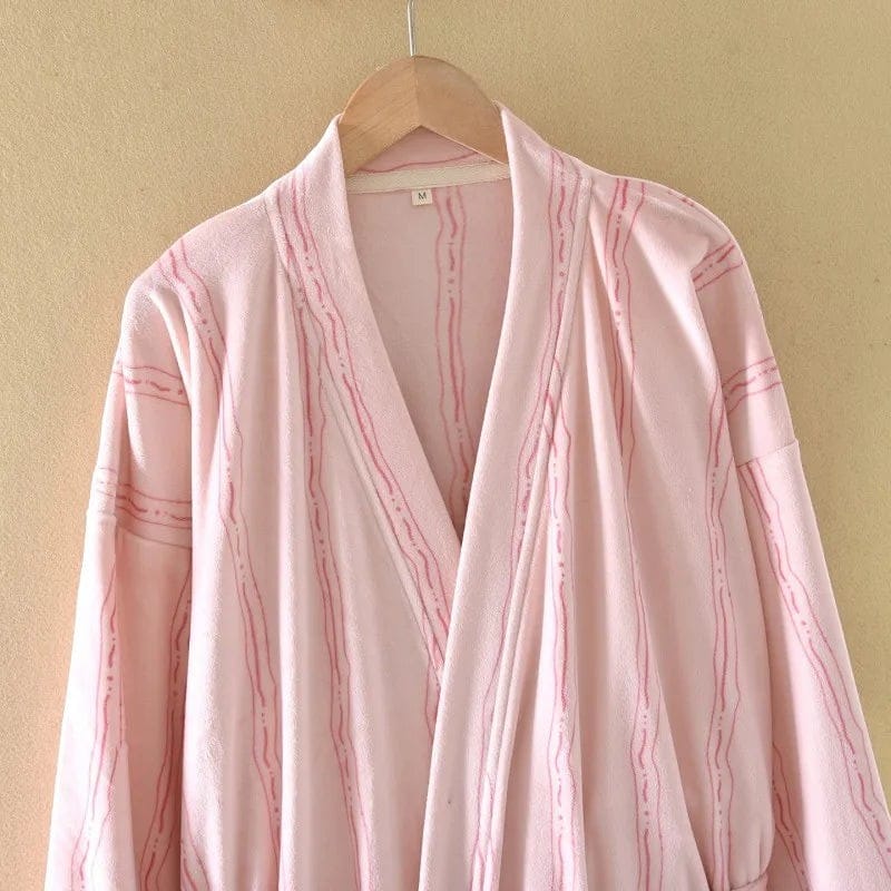 Kimono Femme Polaire Motif Rayé Mi-Long