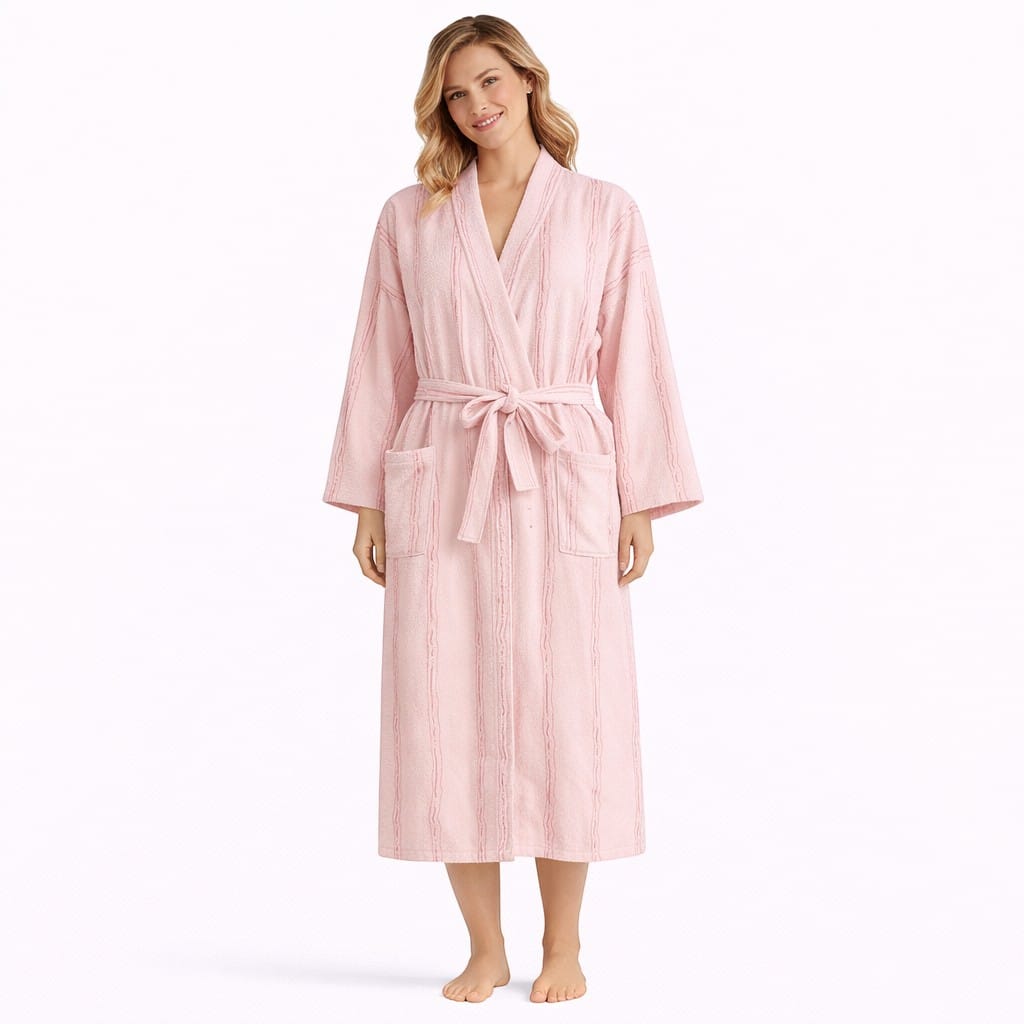 Kimono Femme Polaire Motif Rayé Mi-Long