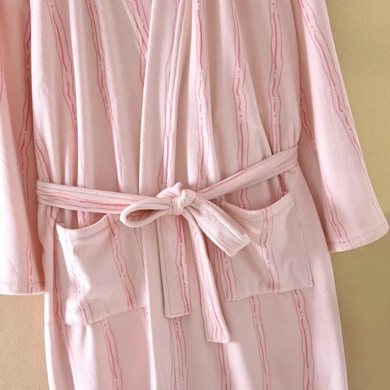 Kimono Femme Polaire Motif Rayé Mi-Long Image