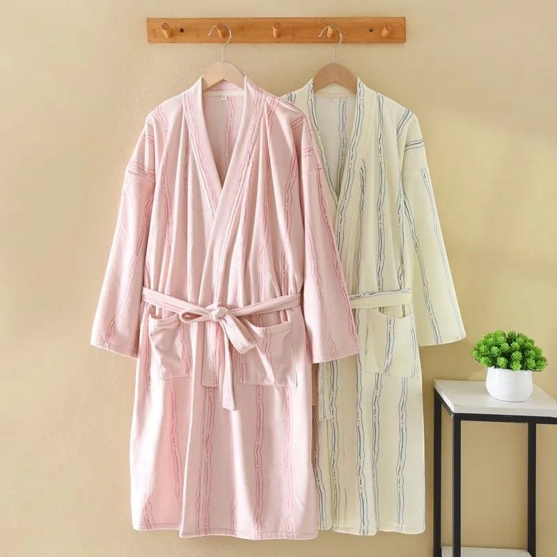 Kimono Femme Polaire Motif Rayé Mi-Long
