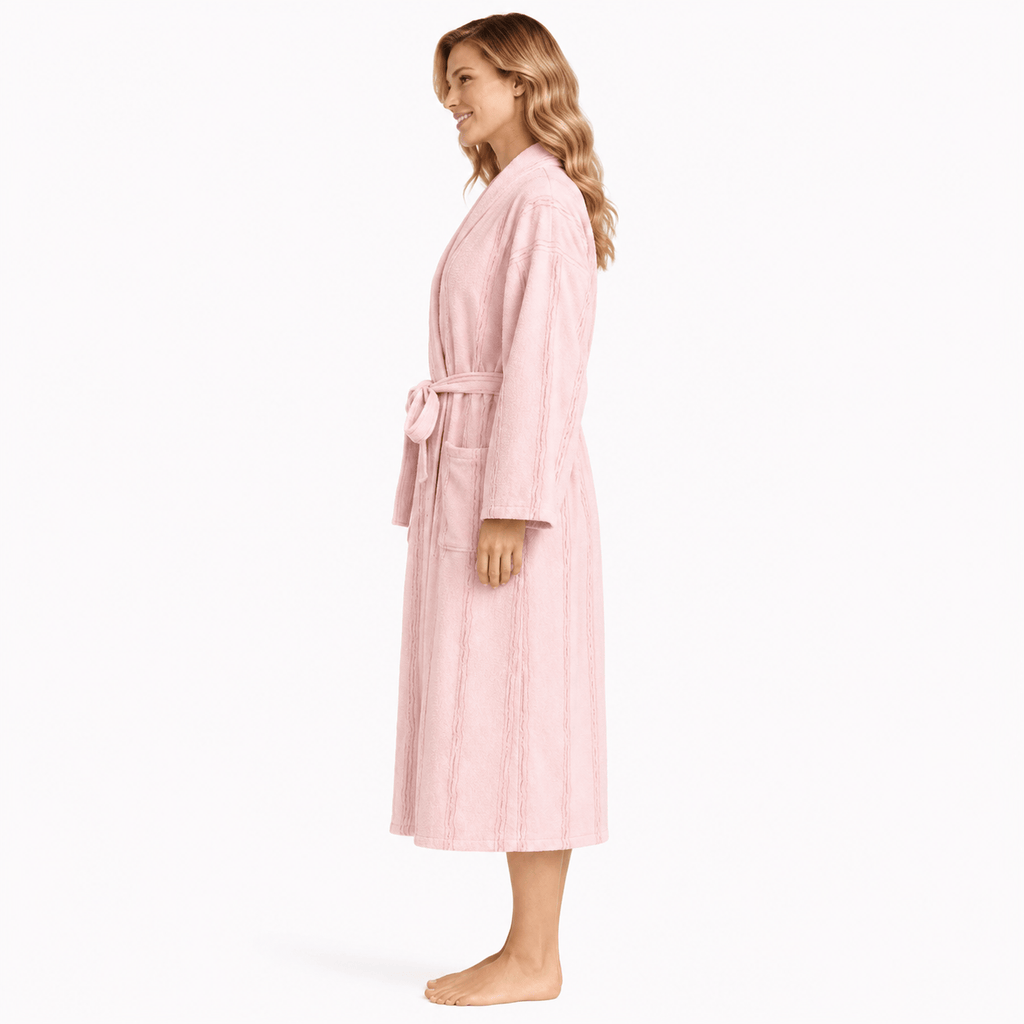 Kimono Femme Polaire Motif Rayé Mi-Long