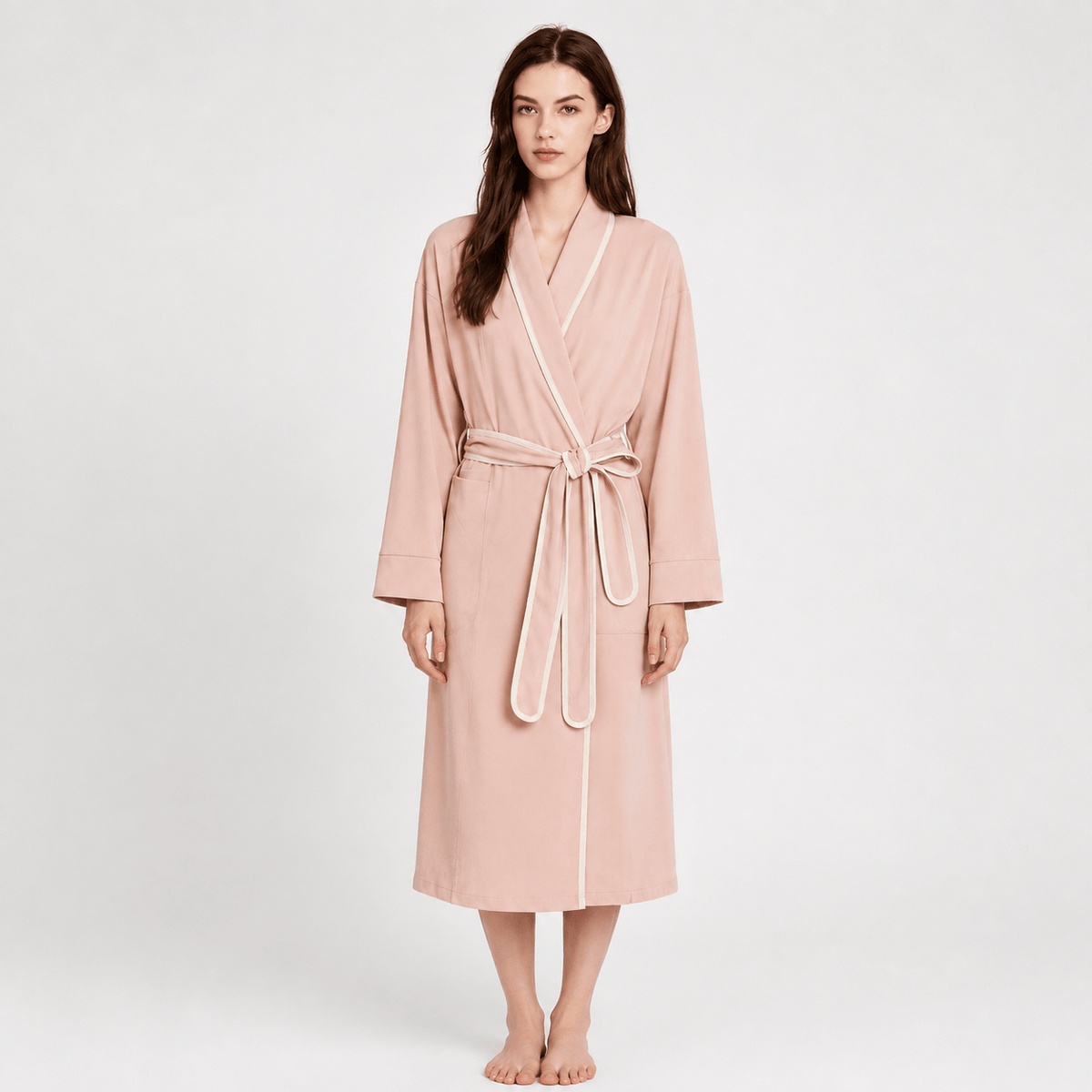 Kimono Femme Polaire Patchwork avec Ceinture Hiver