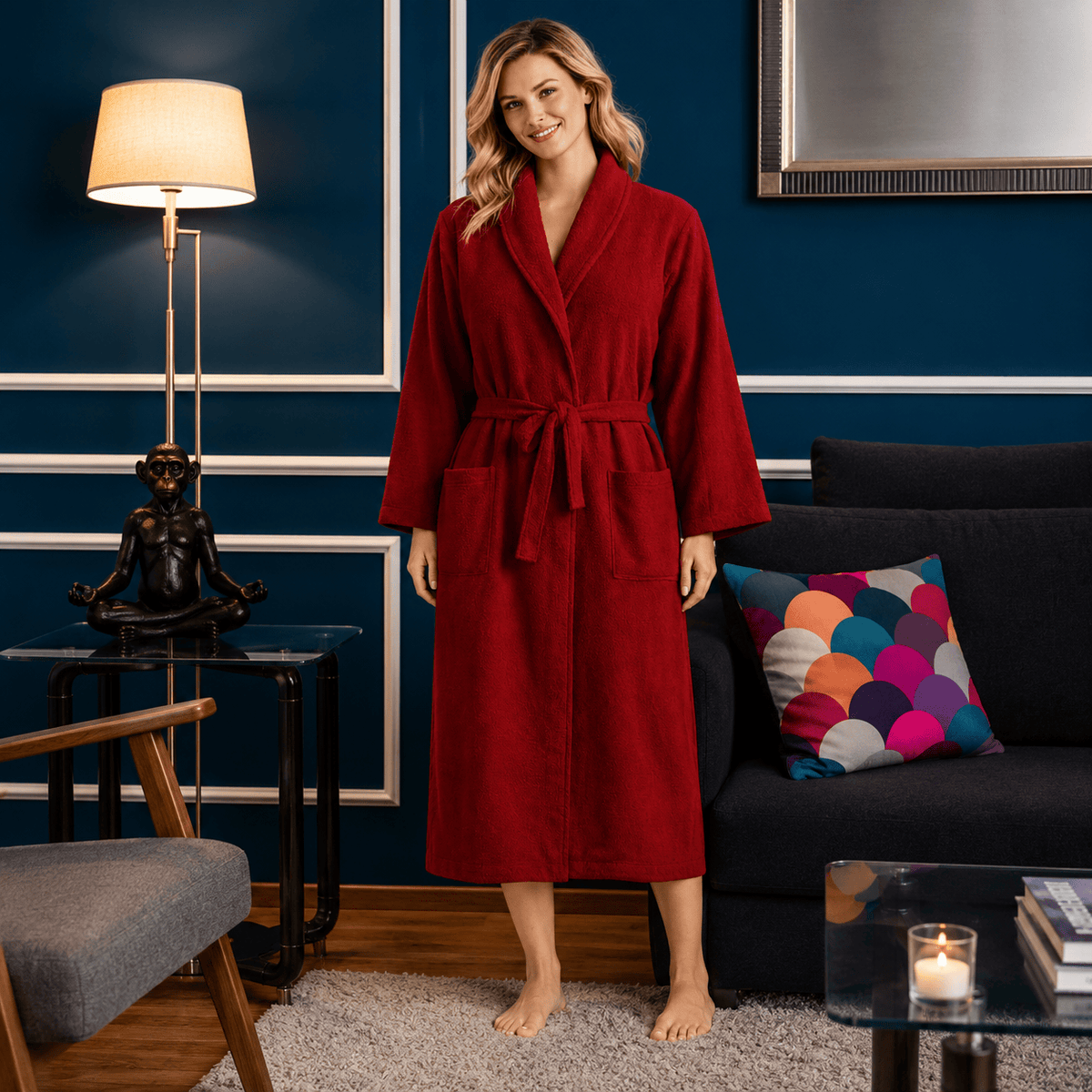Kimono Femme Velours Long Hiver avec Ceinture
