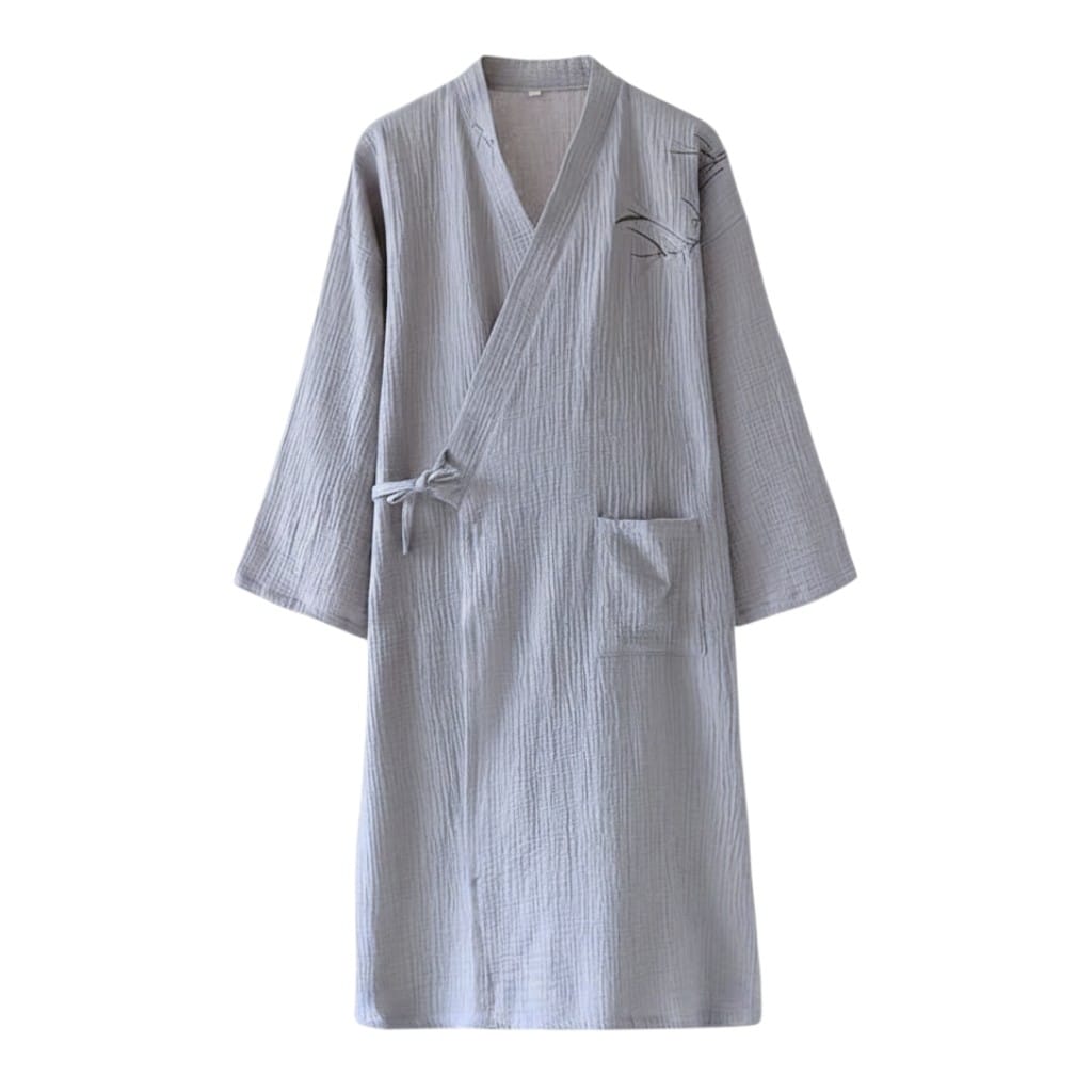 Kimono Homme Coton Brodé Demi-Manches Léger