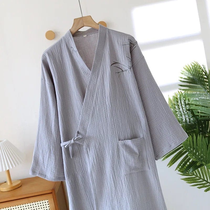 Kimono Homme Coton Brodé Demi-Manches Léger