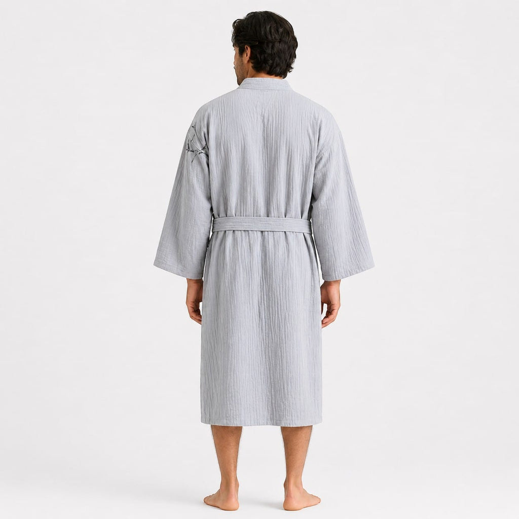 Kimono Homme Coton Brodé Demi-Manches Léger