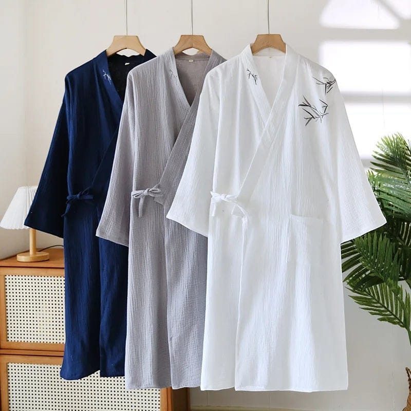 Kimono Homme Coton Brodé Demi-Manches Léger