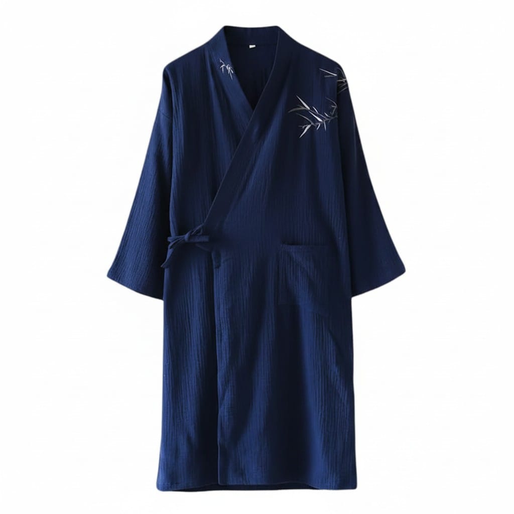 Kimono Homme Coton Brodé Demi-Manches Léger