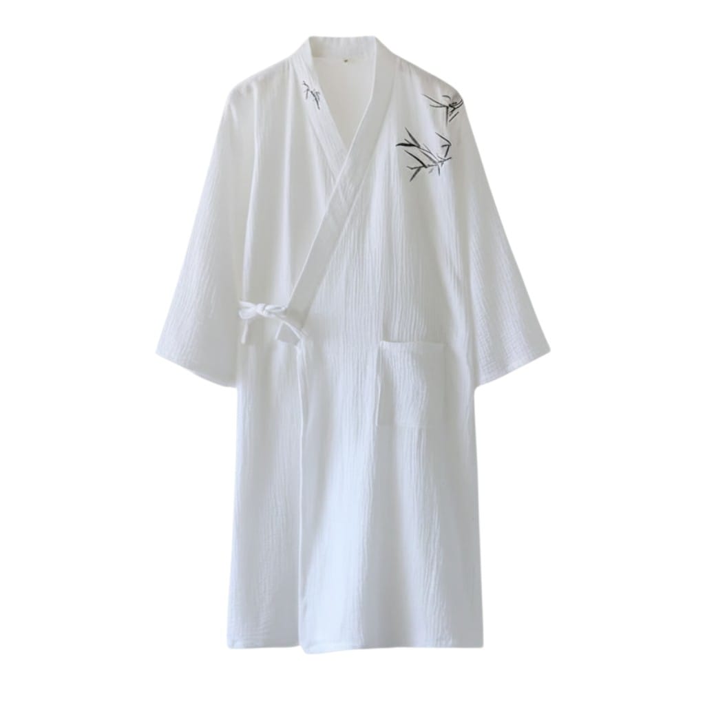 Kimono Homme Coton Brodé Demi-Manches Léger