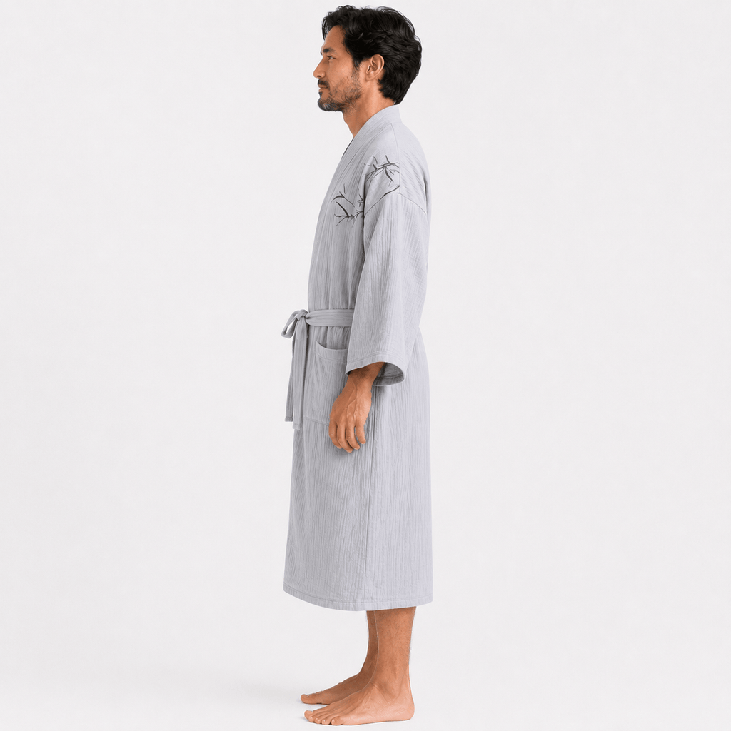 Kimono Homme Coton Brodé Demi-Manches Léger