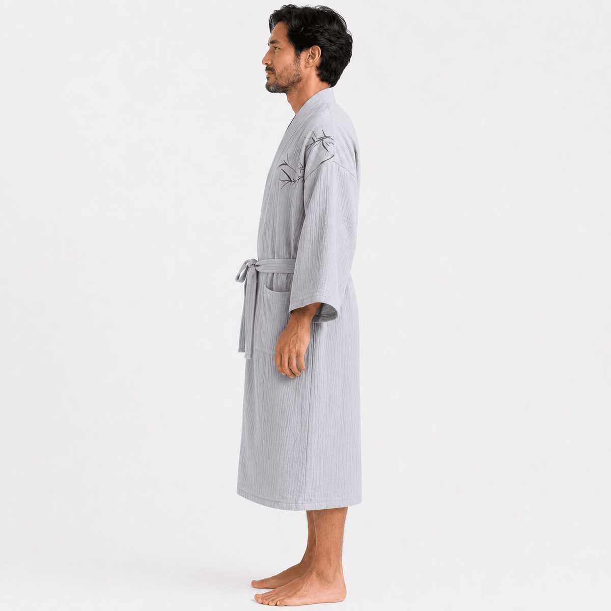 Kimono Homme Coton Brodé Demi-Manches Léger