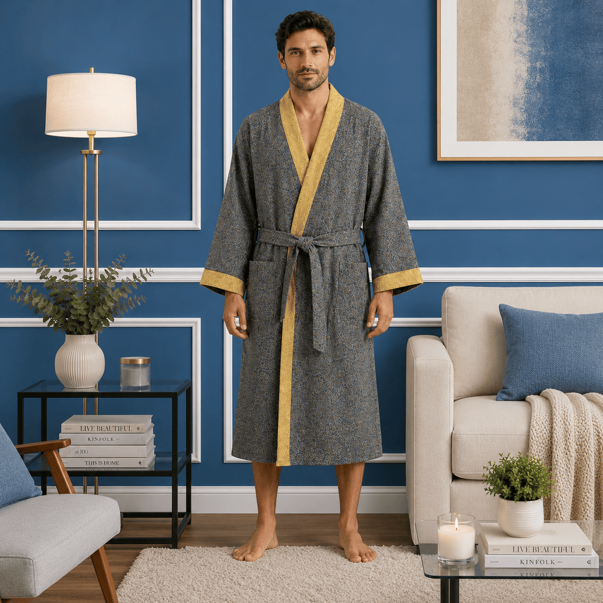 Kimono Homme Coton Jacquard avec Ceinture